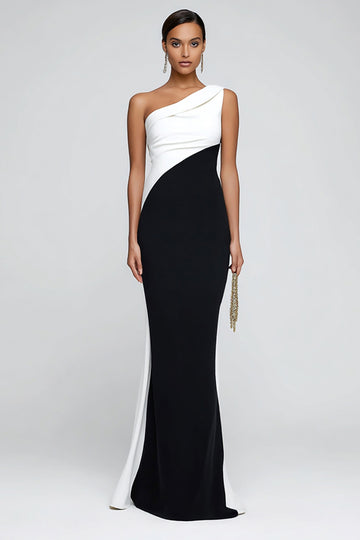 Mermaid Black and White One Shoulder Formal Dress
